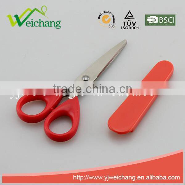 WCSC217 premium novelty wholesale soft handle colorful school children plastic scissors with cover