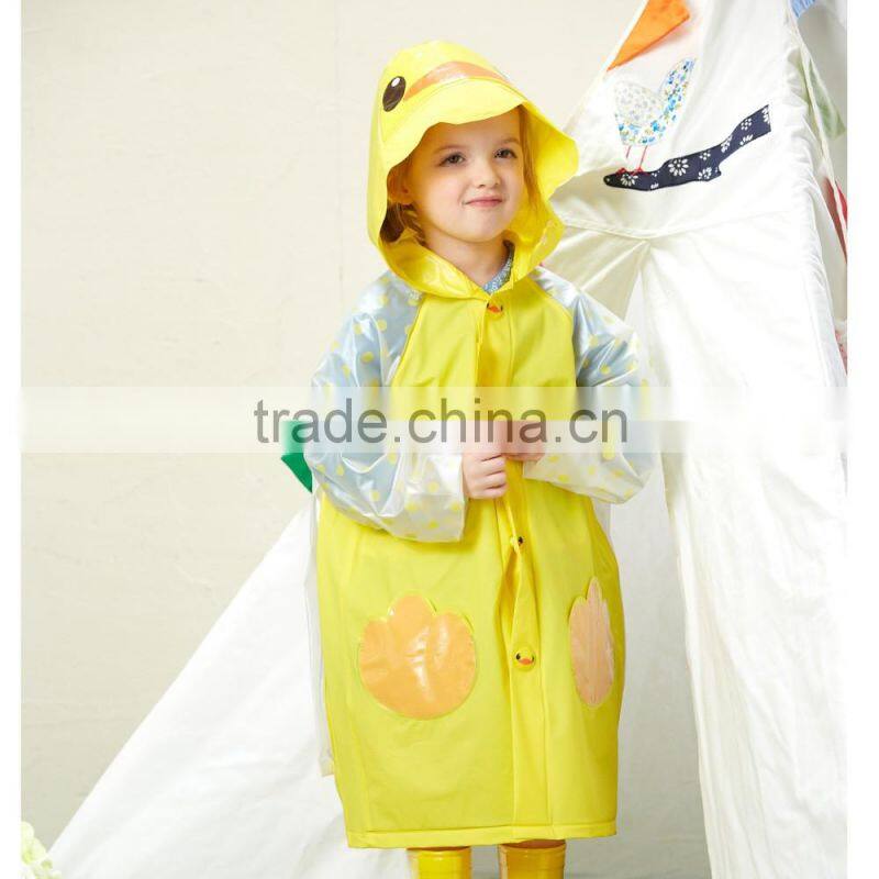 PVC rain coats for kids cute animals hotsale children long raincoats with hat