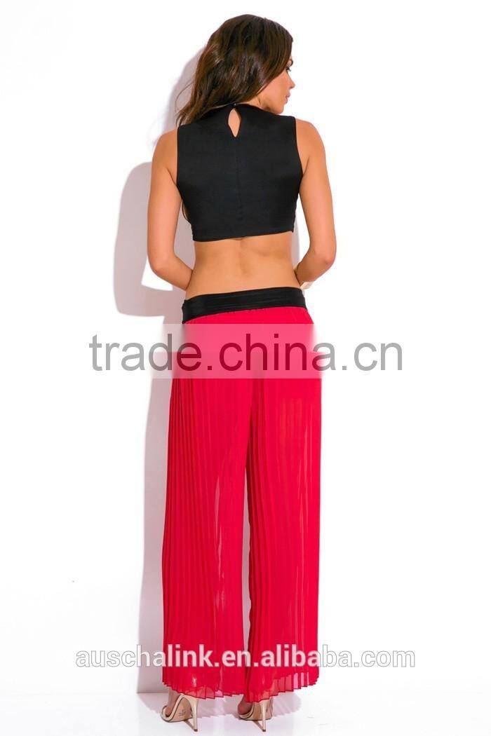 hot sale lady red pleated chiffon wide leg pants wholesale