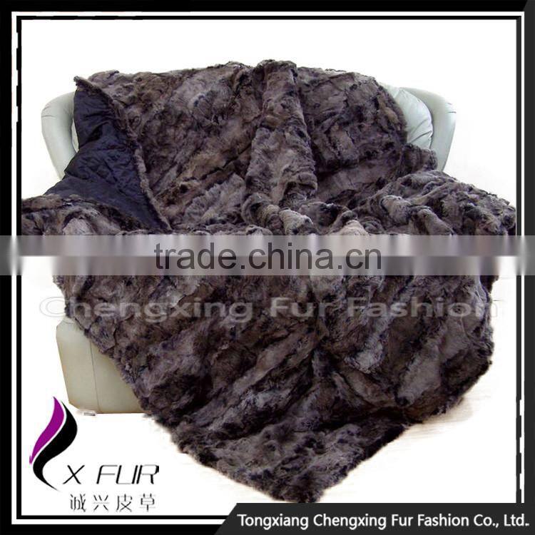 CX-D-03A Fur Throw Rex Rabbit Fur Royal Fluffy Blanket Genuine Fur Blanket