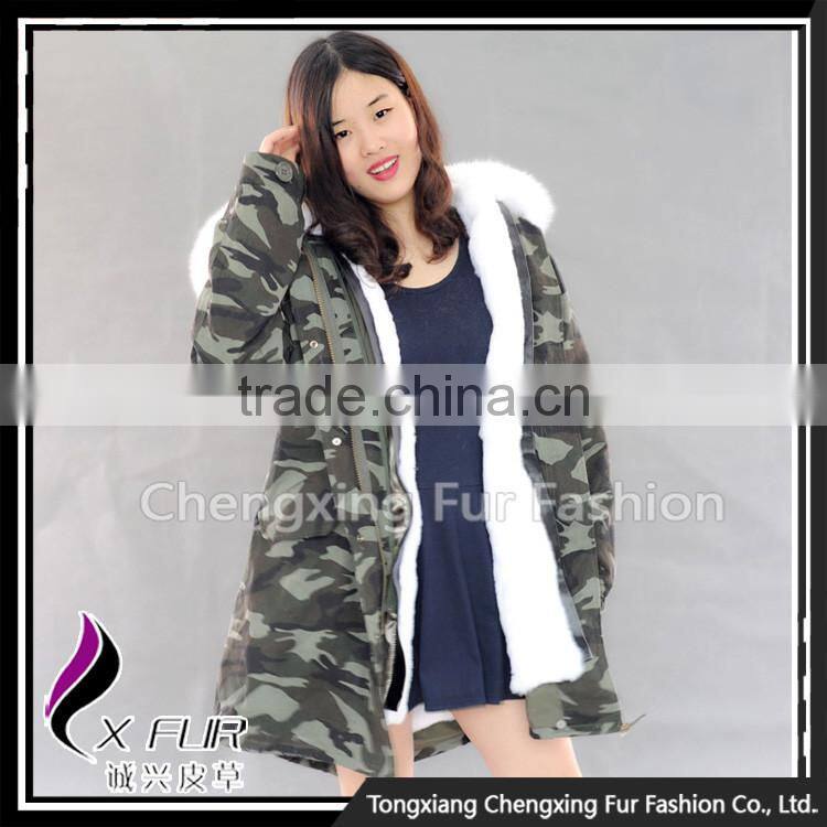CX-G-P-08D Fashion Parka Jacket Real Rex Rabbit Fur Jacket with Fox Collar
