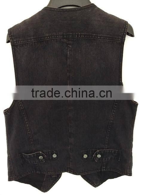 2016 cool women washed black denim waistcoat for Autumn