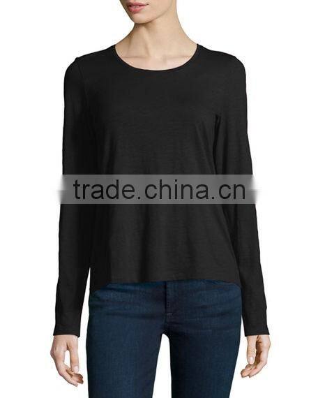 jersey fabric pullover style t shirt/long-sleeve organic cotton tee with straight hem