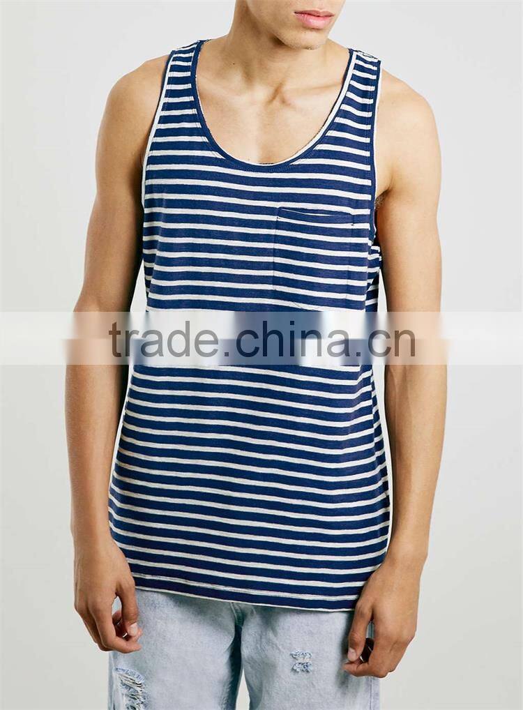 White and navy striped custom design mens gym singlets