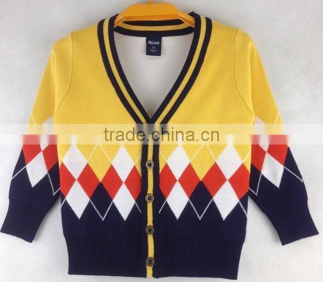 custom boys kids v-neck button-down diamond argle cotton cardigan sweaters
