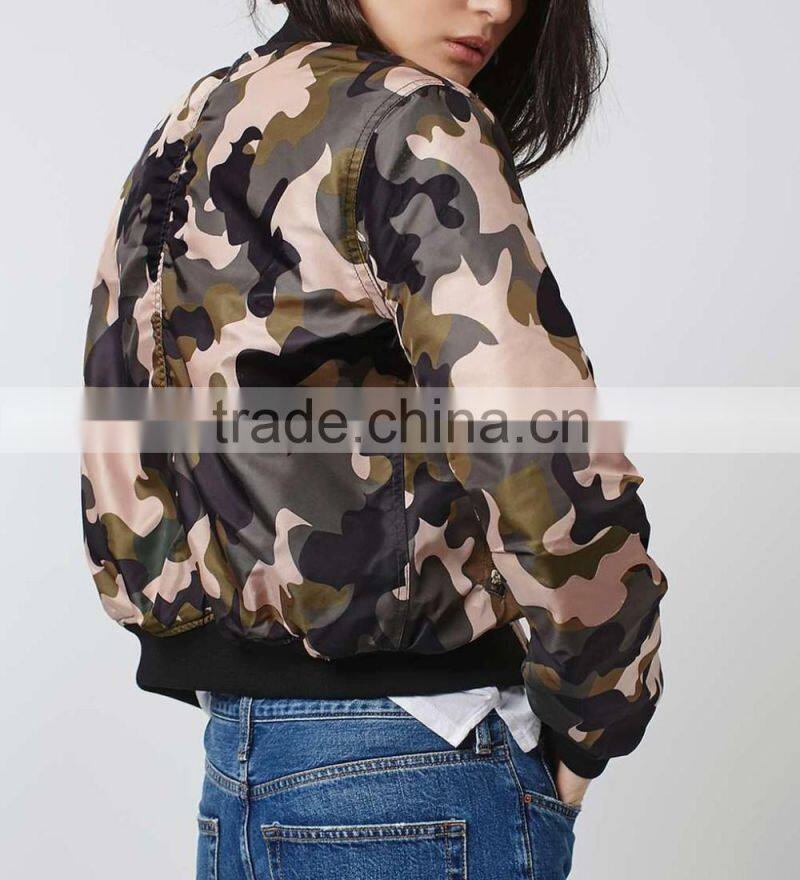 Wholesale women camo print quilted custom padded bomber jacket