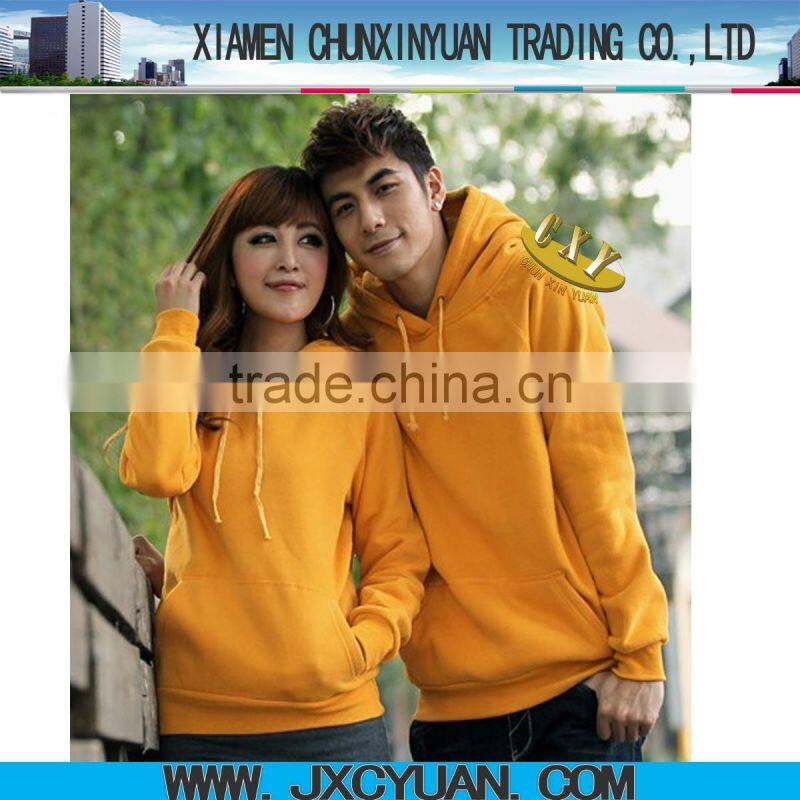 good quality yellow couple unisex plain blank pullover hooded sweatshirt for importing