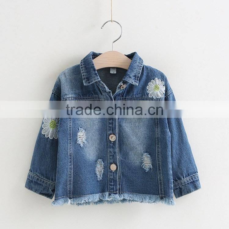 S66108A 2017 Spring Autumn Baby Girls flower Denim Coat