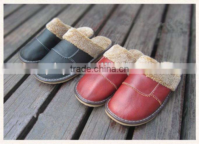 leather warm winter indoor slipper cow leather wholesale