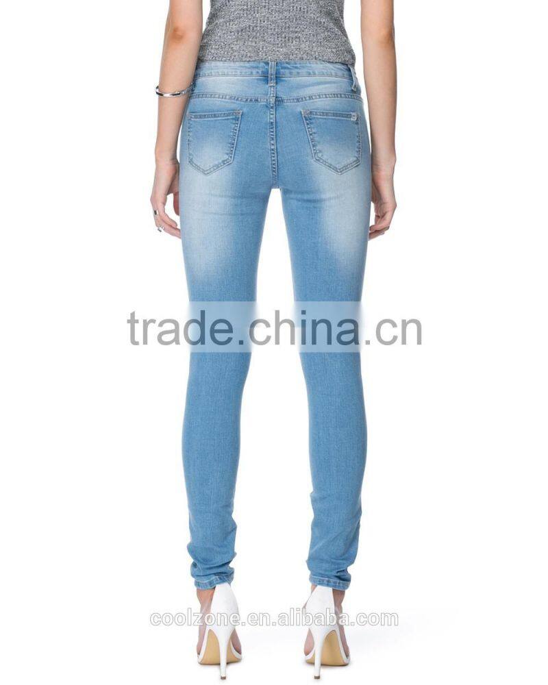 Wholesale mid rise jeans skinny-leg cut cotton jeans women