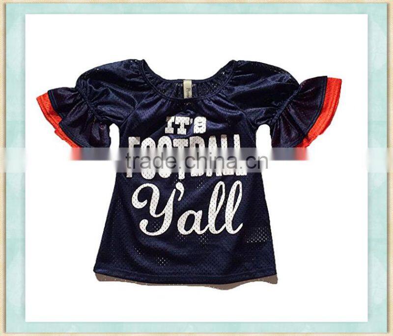 2017 wholesale clothes girl sweater shirt dark bule lace puff sleeve american football jersey