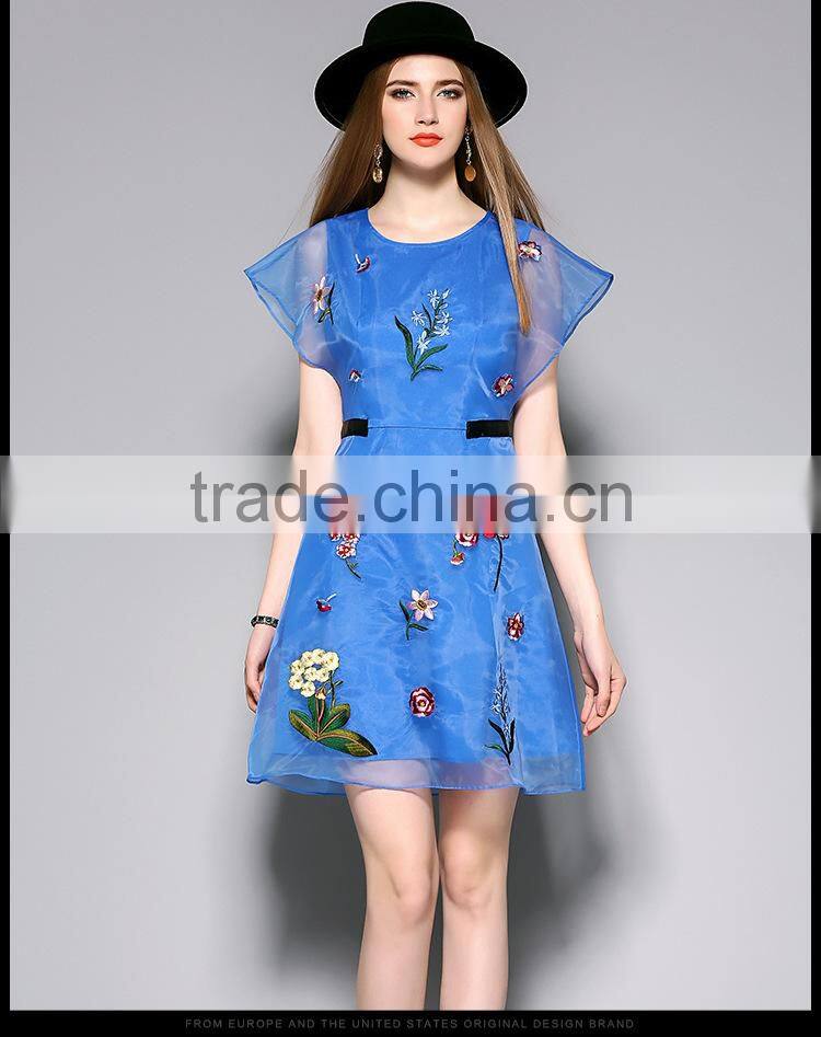 Dress women summer round collar stereo crochet new retro flower embroidery design lace enening party dress