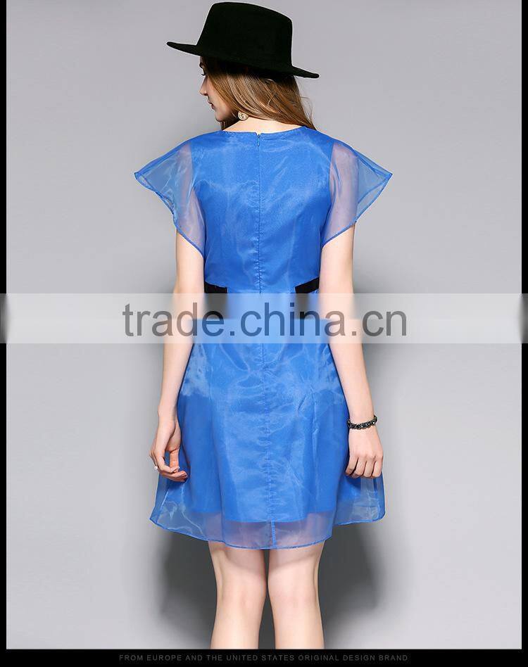 Dress women summer round collar stereo crochet new retro flower embroidery design lace enening party dress