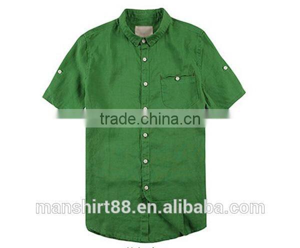 men's washed colorful linen/cotton square collar short sleeves shirt