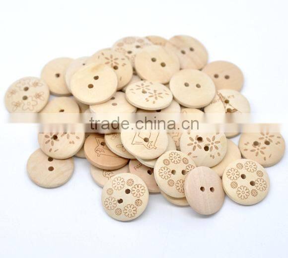 60 Mixed Nature Color 2 Holes Wood Sewing Buttons 20mm