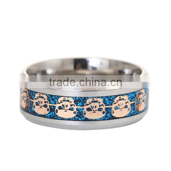 Stainless Steel Unadjustable Rings Silver Tone Blue Skull