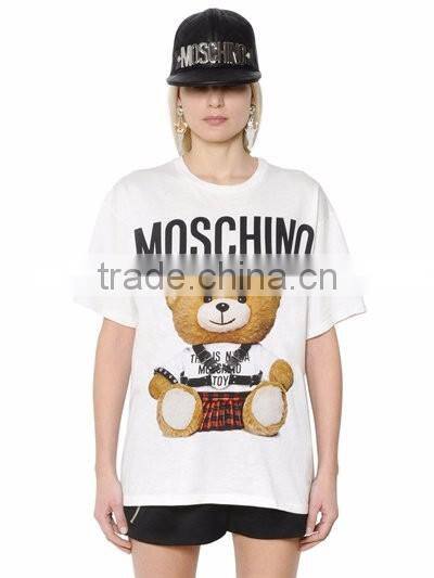 100% cotton Round neck t-shirt for women with bear print pattern