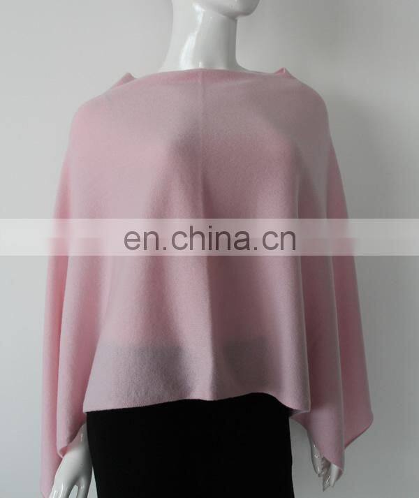 wholesale 12gg flat knitted pink color v neck cashmere poncho wraps