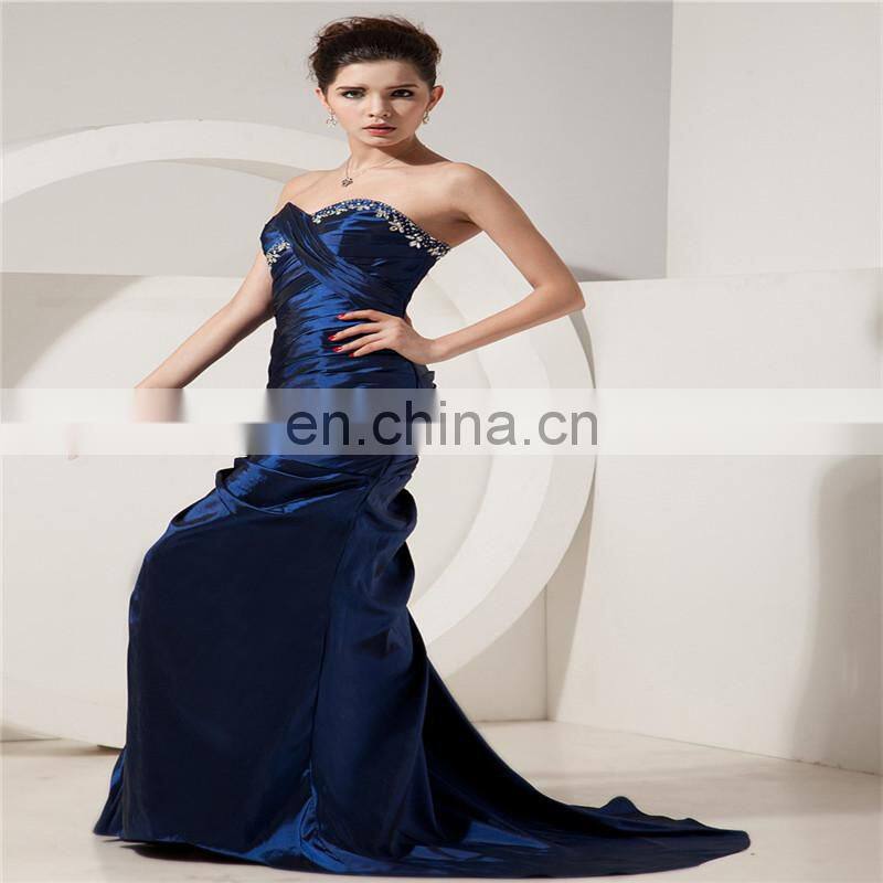 Custom Made Elegant Deep Blue Sweetheart Sleeveless Floor Length Beaded Ruched Mother Of The Bride Dress