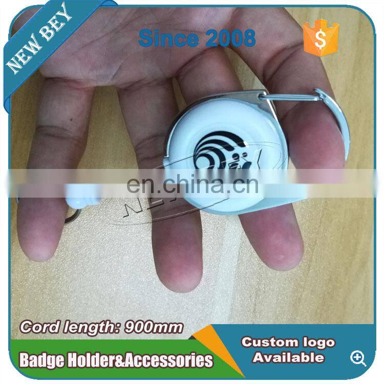 Custom 90Cm Reel Epoxy Dome Logo White Plastic Id Badge Holder With Belt Clip