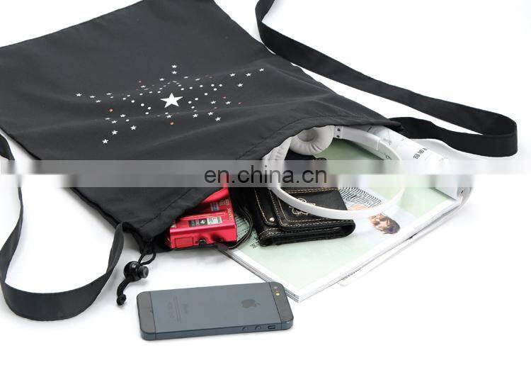 Custom black canvas glitter drawstring duffle backpack bag