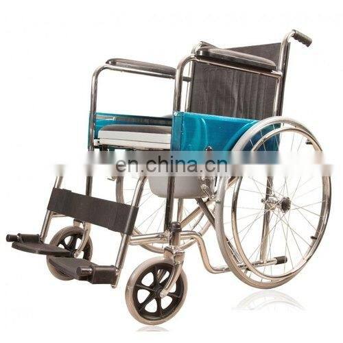 Durable manual steel folding commode wheelchair factory