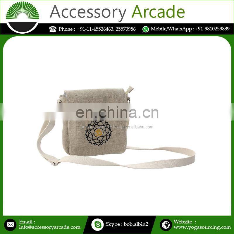 High quality Bag natural color in cotton jute fabric Buddha inspired sling bag Indian manufacturer