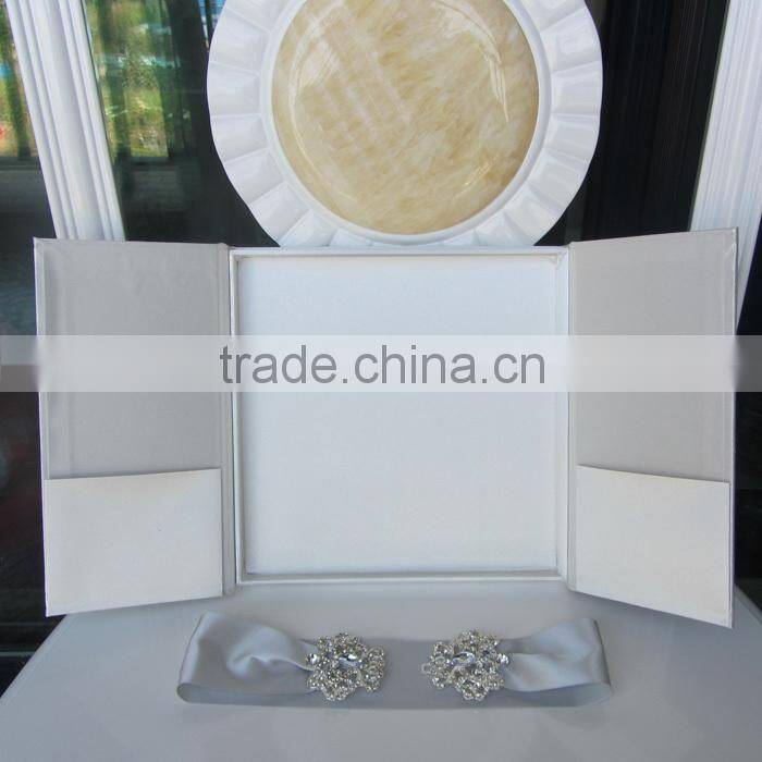 Dark Red Wooden Wholesale Wedding Invitation Box Silk with Ribbon Buckle