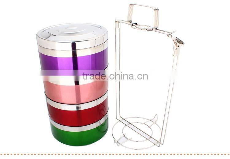metal stainless steel 4 layers compartment lunch box/ hand pot with foldable handle/ food carrier