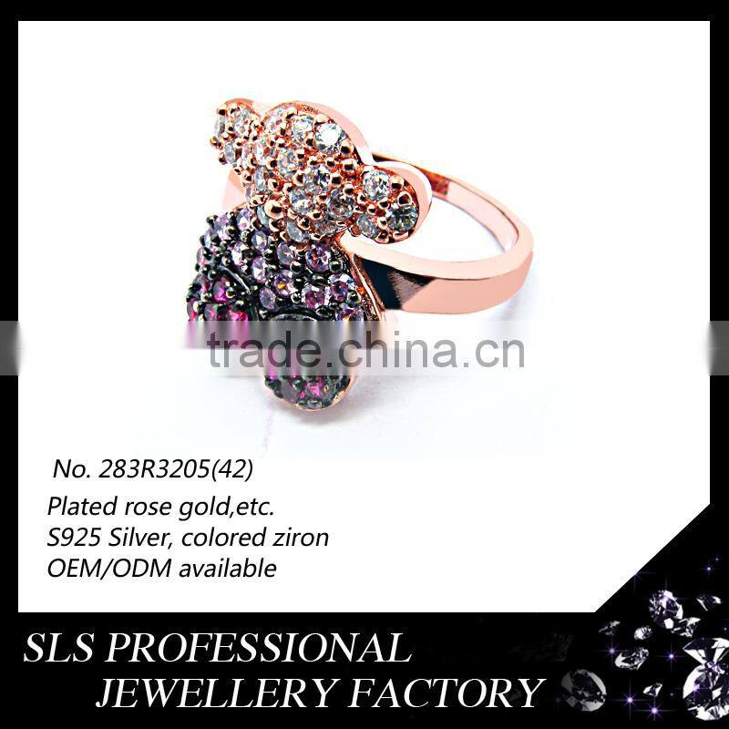2015 new Cute Bear rose gold with colorful zircon rings nice indian costume jewellery-SLS