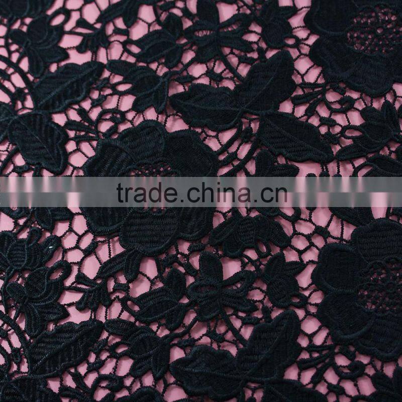 New dyeable lace fabric flower design black crochet cotton lace new design water soluble african fabrics