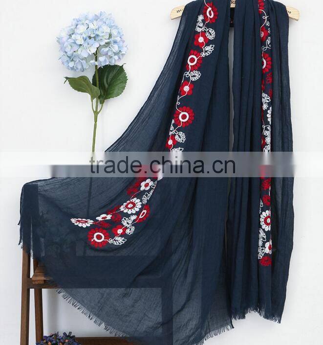 Best Selling Korean Fashion Girl Maxi Small Flower Embroidery Shawl Scarf