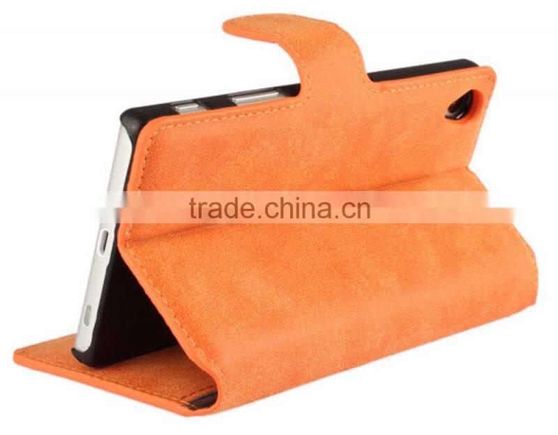 PU leather with magnet stand case Vintage Retro Dull Polish Folio Flip holder cover for Sony Xperia Z5