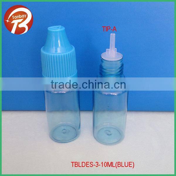 10ml plastic blue PET e liquid dropper bottle with childproof pilfer proof cap TBLDES-3-10ml