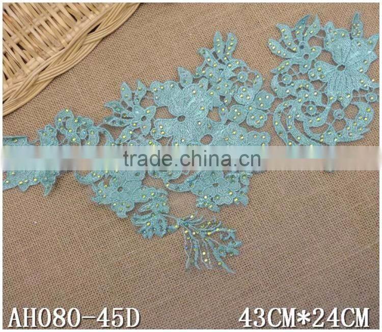 43*24cm Water Suloble Grenn Rhinestone Floral Cotton Crochet Lace Trimming Collar Neck Designs Kurt for Lady Garment Accessories