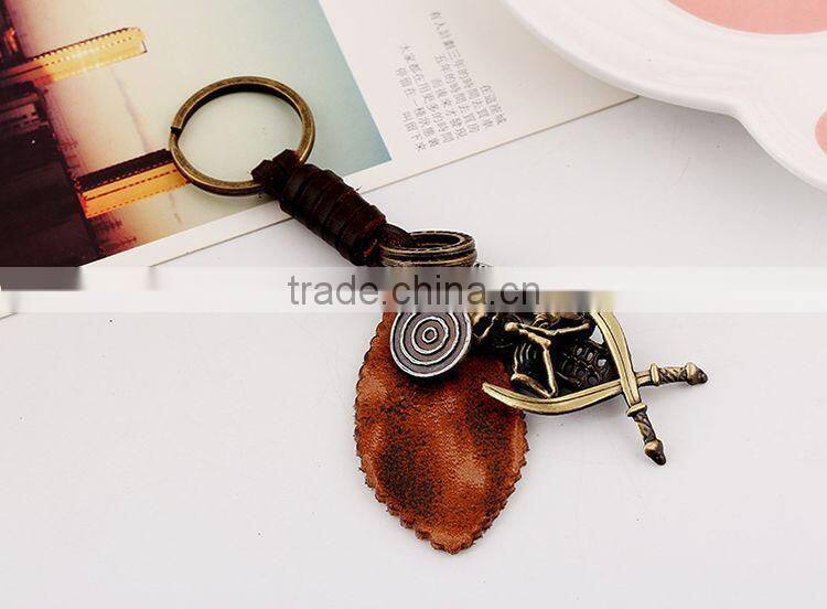 Fashion Cool Rock Leather Key Chain Keychains Big O-ring Metal Leaf Genuine Leather Keychains