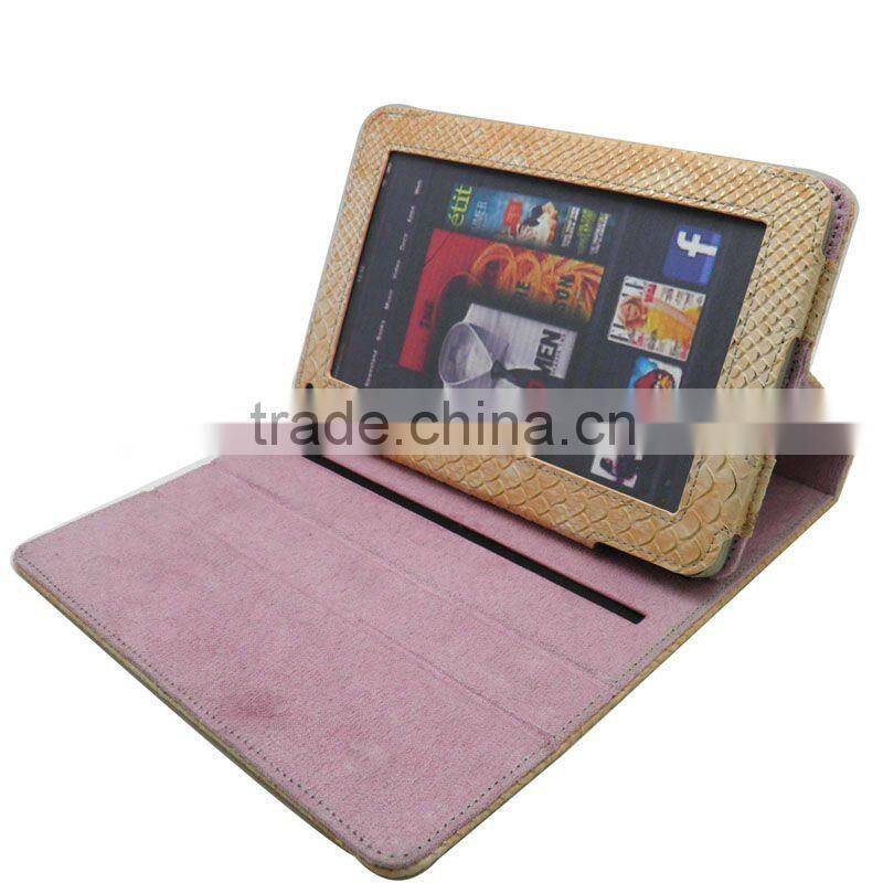 golden snake line Leather case cover for Amzozon kindle fire 7 " tablet pc with magnet flap enclosure and PU material