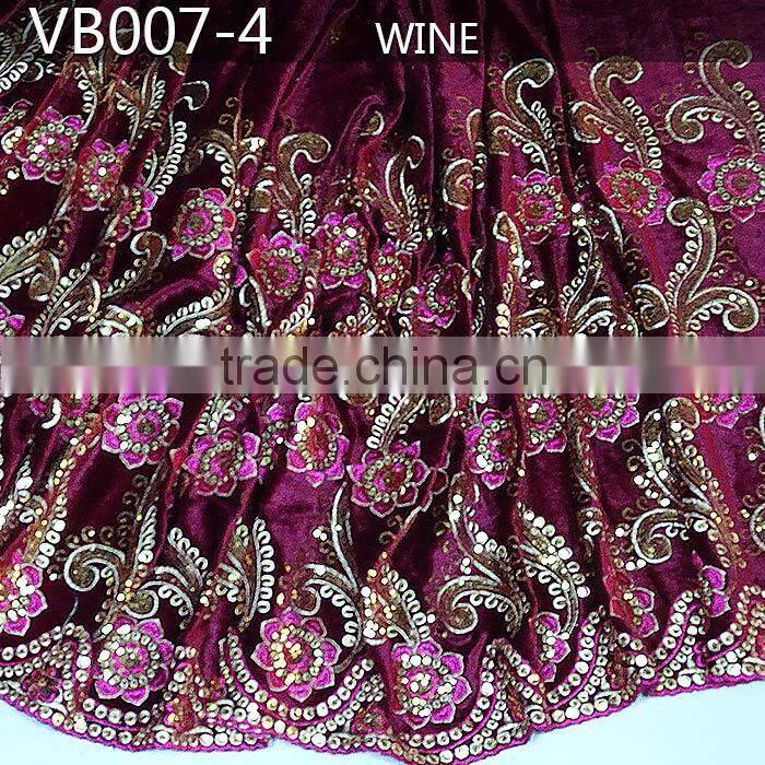 VB007-1 purple wholesale top quality african velvet lace fabric/velvet fabric/Velvet lace fabric