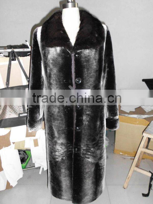 sheared sheep fur coat with mink collar