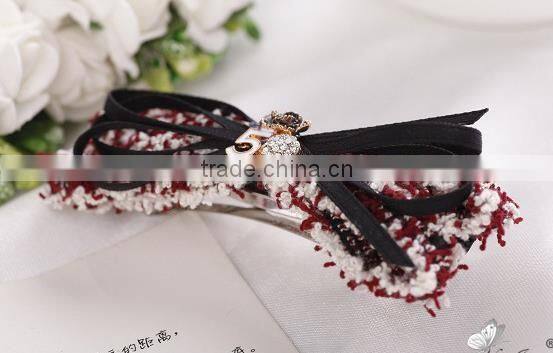 newest elagant metal hair duck clip design hair bow lace magnetic crystal hair clip