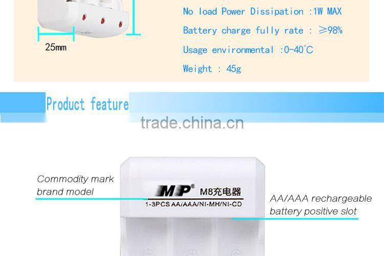 2016 Factory Price Portable Car Charger 3S AA/AAA/ Ni-CD M8 Rapid Battery Charger