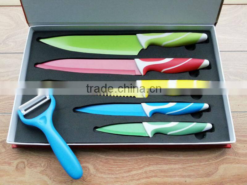 Rubber Handle Kitchen Knife Set with Non Stick Coating