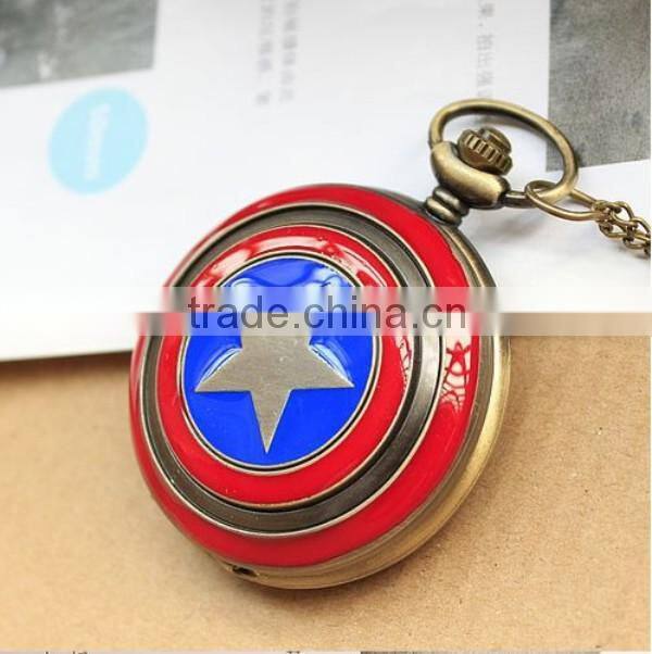 Men size antique color captain America pocket necklace watch