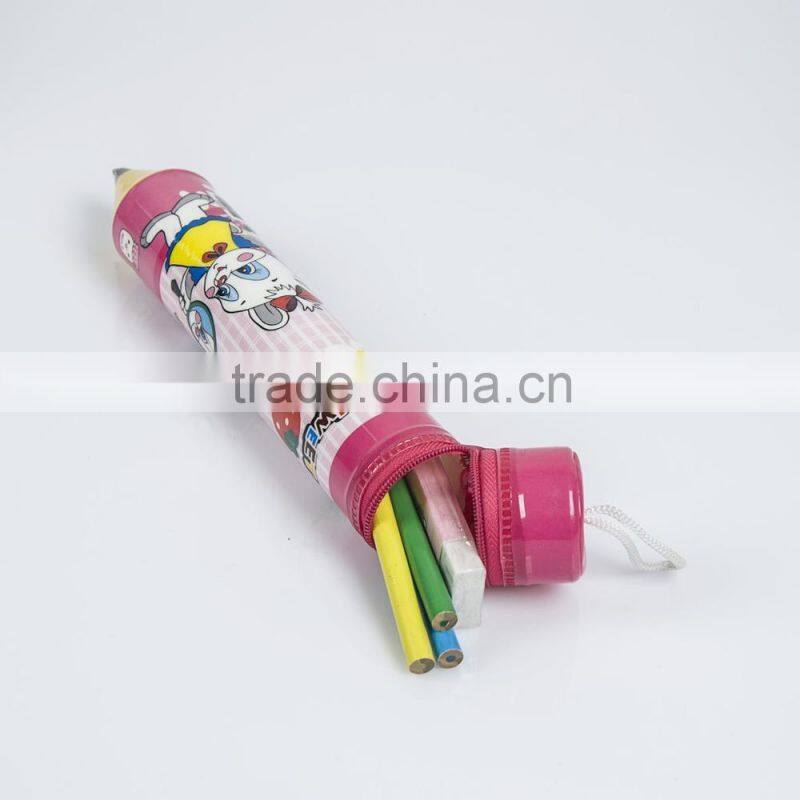 Full Color Printed Promotional Plastic Soft PVC Pencil Shape Pencil Bag Case (with zipper and handle)