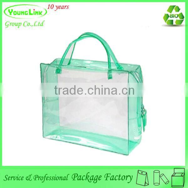 Transparent soft cosmetic bag/EVA zipper makeup tools bag/toiletry bag with handle