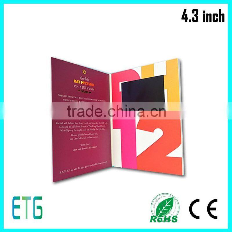 digital brochure with video greeting card lcd 4.3 inch with lcd video brochure card