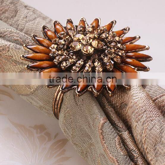 vintage flower shape rhinestones metal alloy napkin rings