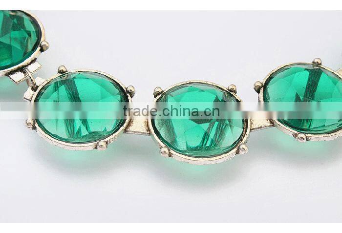 Trending lady jewelry fancy leather chain green crystal necklace
