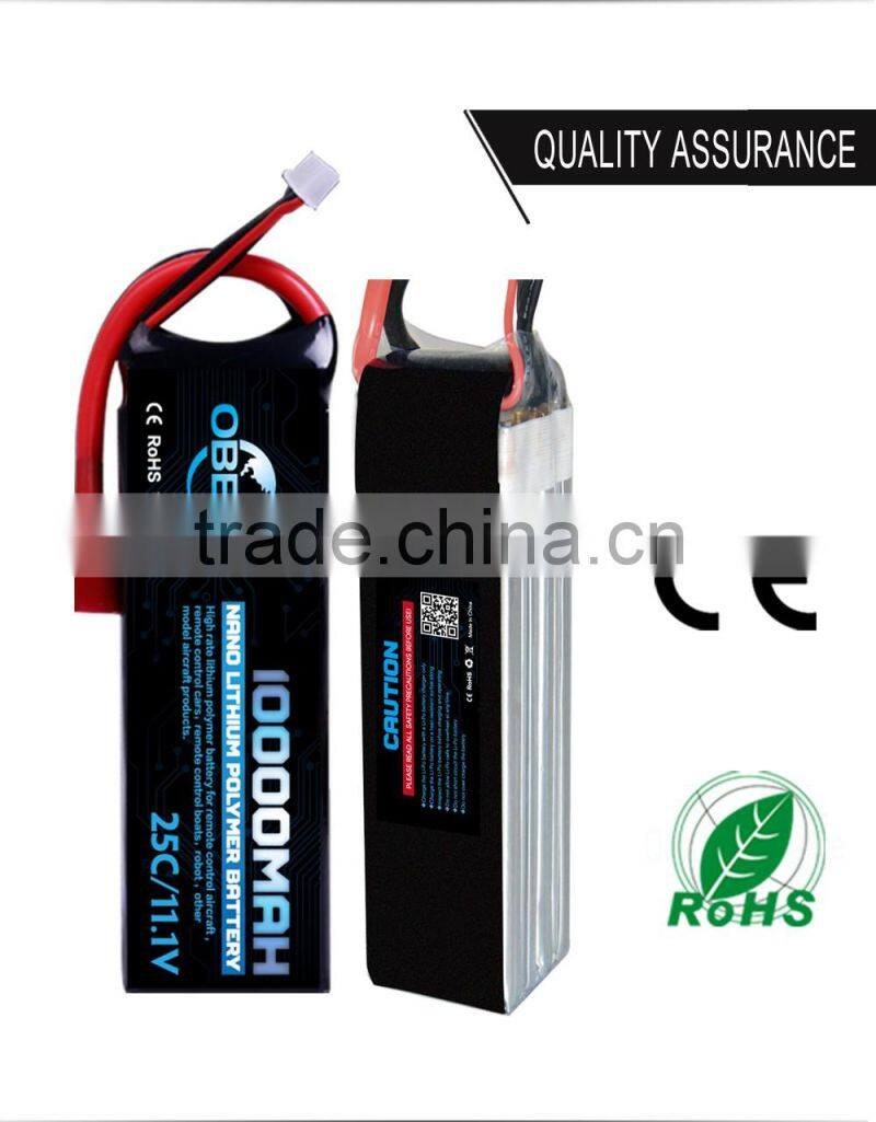 High density China 11.1V 10000mAh lithium polymer battery rechargeable battery for RC