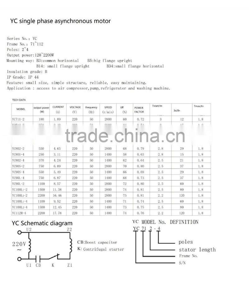 YC 90L-2 ac electric motor 220v